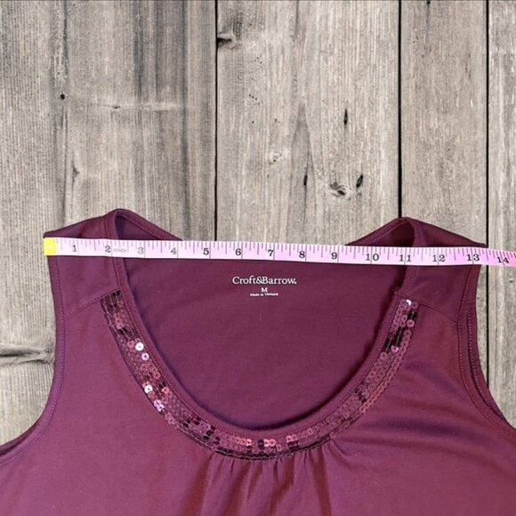 Croft & Barrow Burgundy Red Maroon Sequin Pleated Neckline Sleeveless Tank Top M - Picture 5 of 8